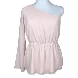 Gianni Bini Women's Pink Chiffon Ruffle Hem One-Shoulder Top Size M